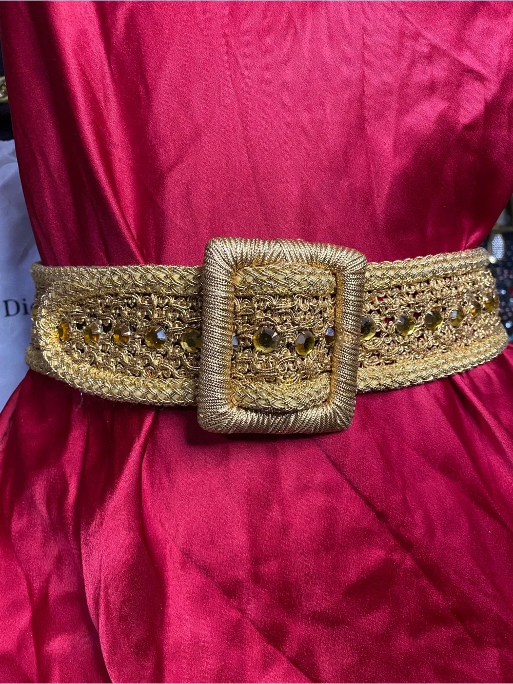 Vintage Gold Braided and Jeweled Waist Belt - Elegant Statement Accessory